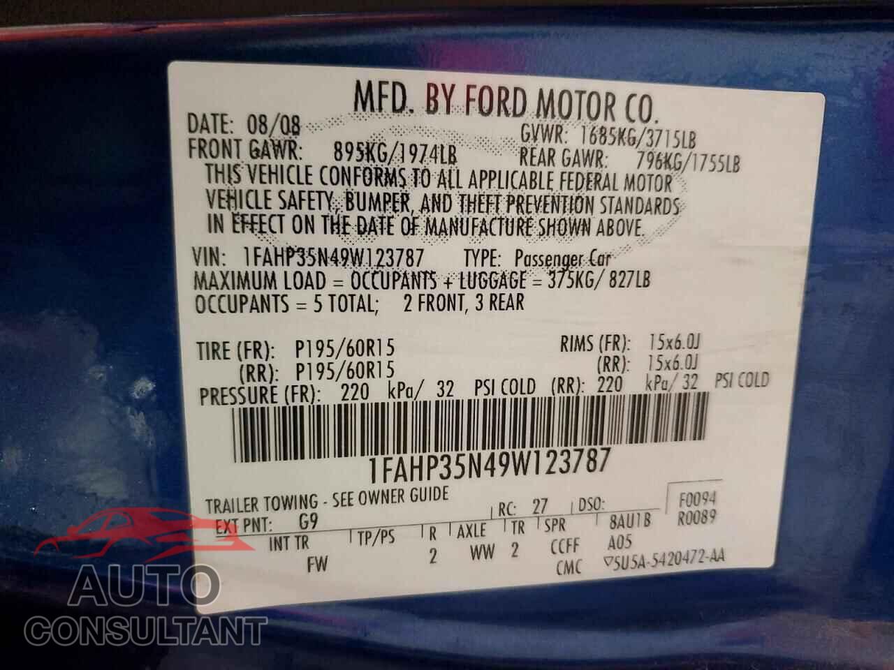 FORD FOCUS 2009 - 1FAHP35N49W123787