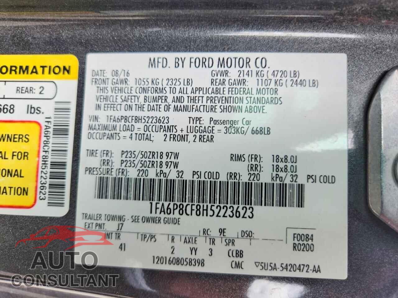 FORD MUSTANG 2017 - 1FA6P8CF8H5223623