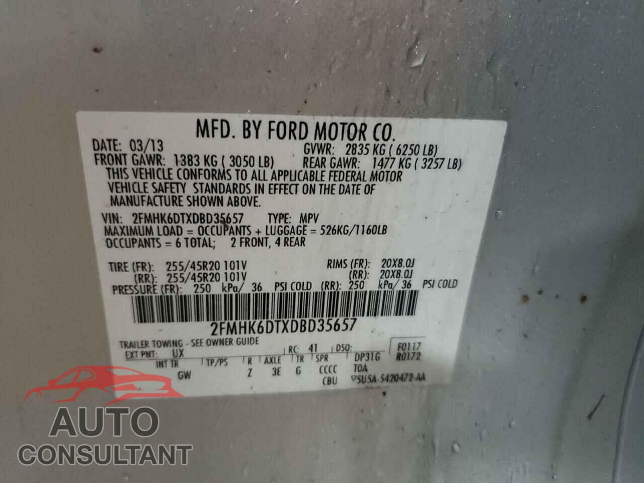 FORD FLEX 2013 - 2FMHK6DTXDBD35657