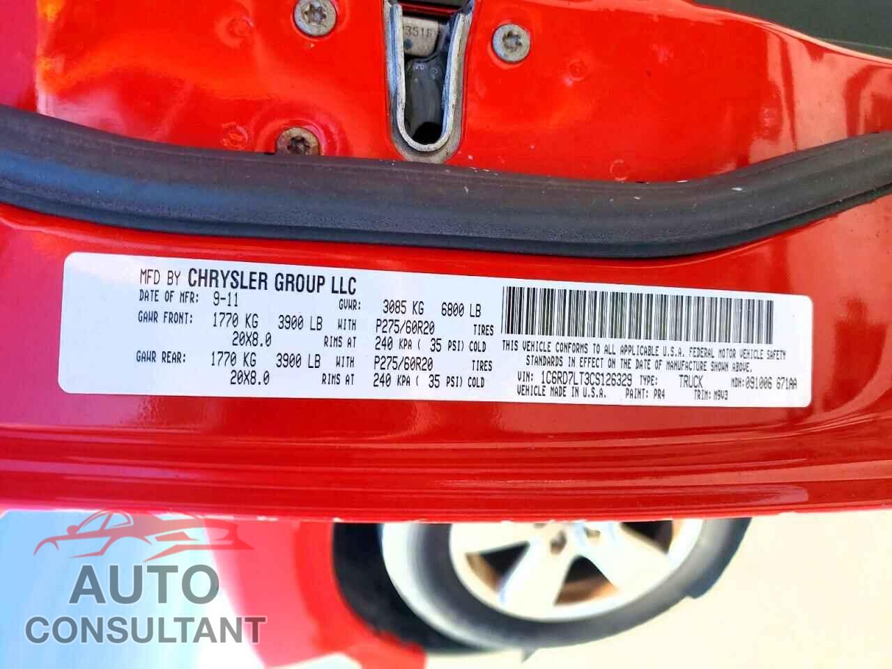 DODGE RAM 1500 2012 - 1C6RD7LT3CS126329