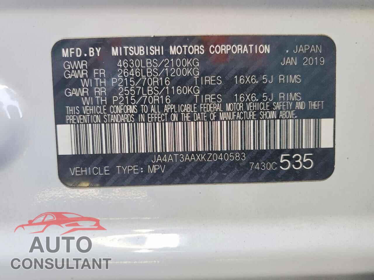 MITSUBISHI ECLIPSE 2019 - JA4AT3AAXKZ040583