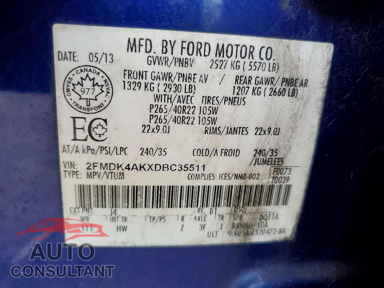 FORD EDGE 2013 - 2FMDK4AKXDBC35511