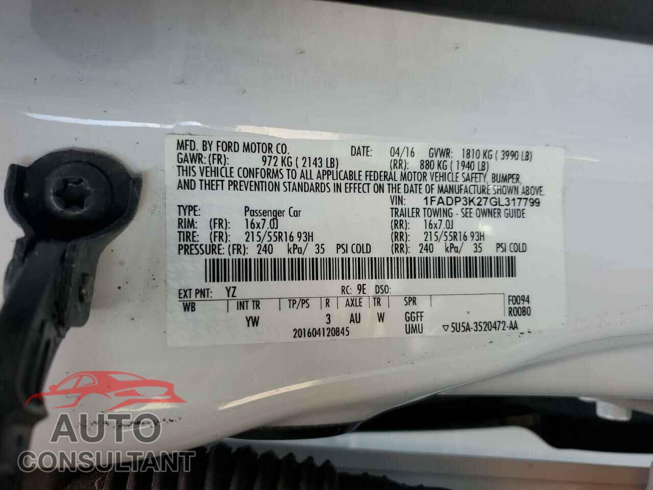 FORD FOCUS 2016 - 1FADP3K27GL317799