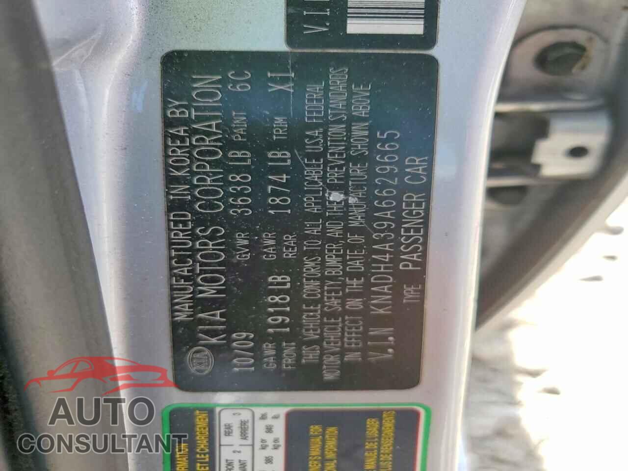 KIA RIO 2010 - KNADH4A39A6629665