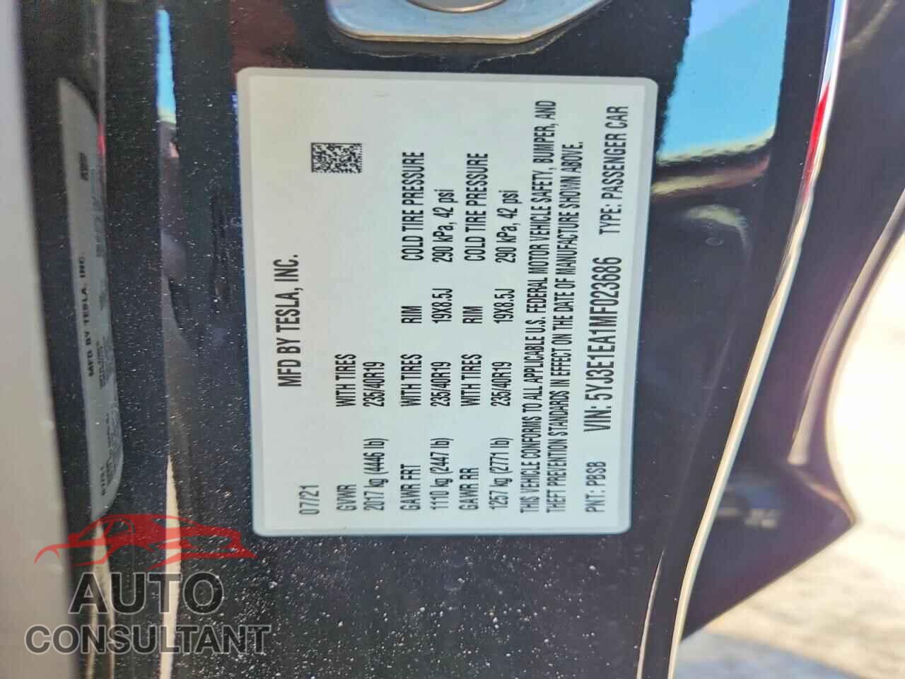 TESLA MODEL 3 2021 - 5YJ3E1EA1MF023686