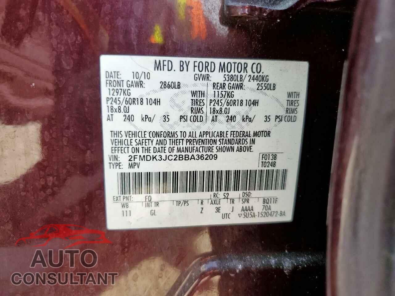 FORD EDGE 2011 - 2FMDK3JC2BBA36209