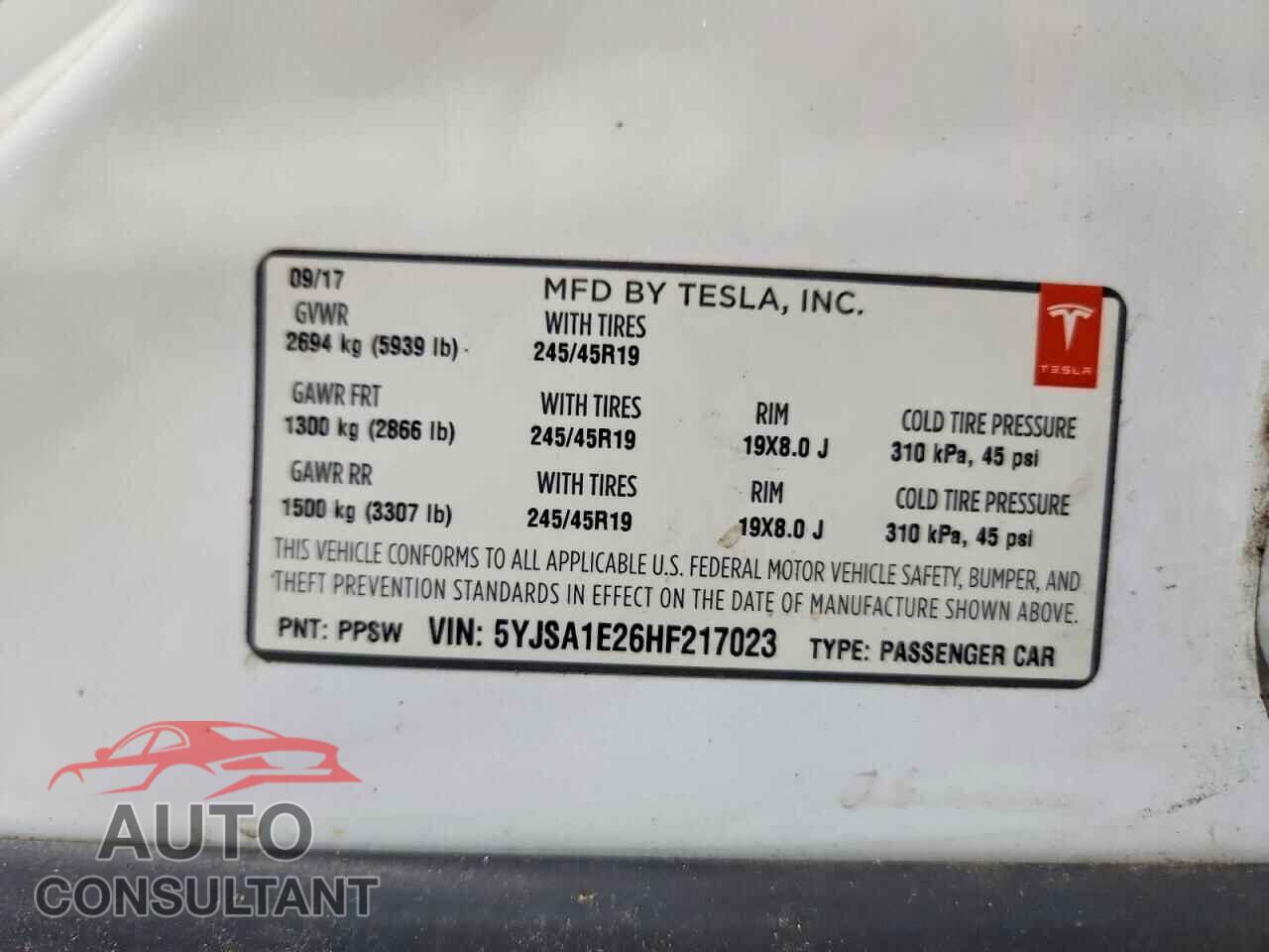 TESLA MODEL S 2017 - 5YJSA1E26HF217023