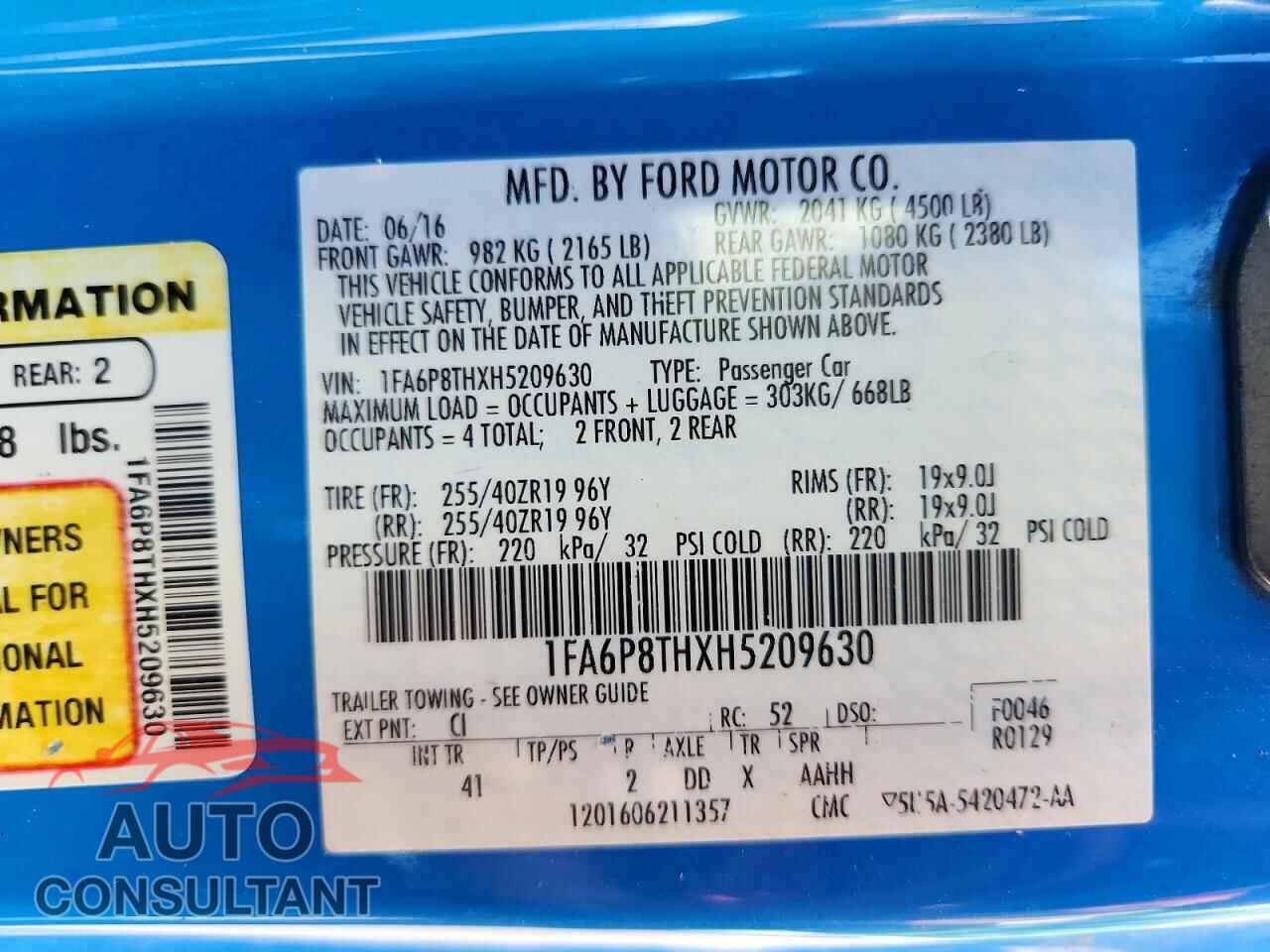 FORD MUSTANG 2017 - 1FA6P8THXH5209630