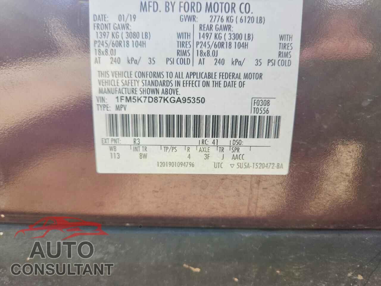 FORD EXPLORER 2019 - 1FM5K7D87KGA95350