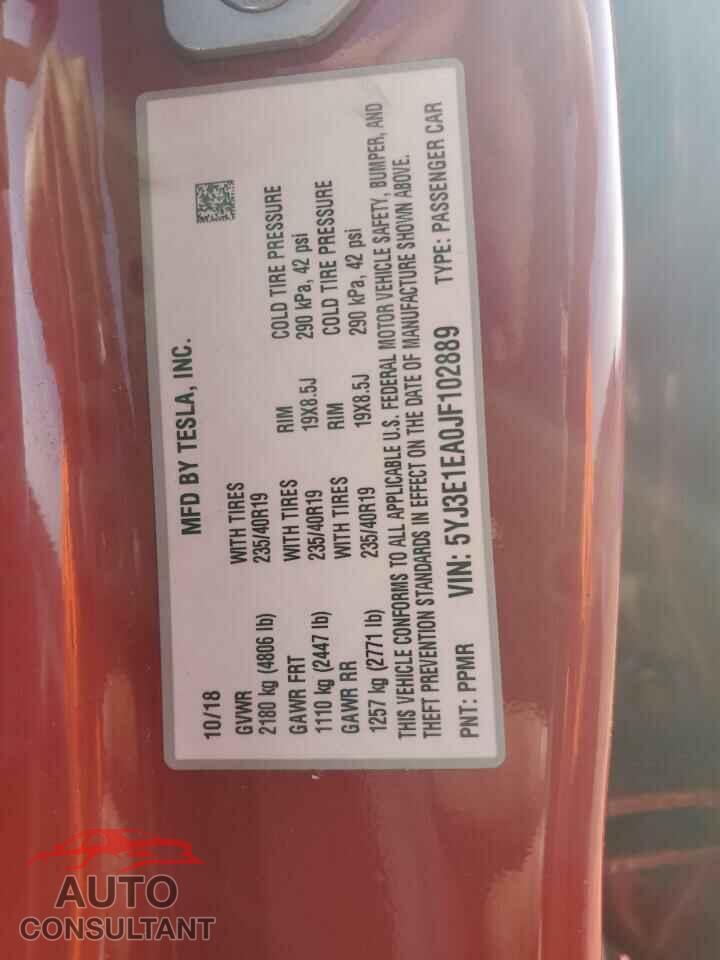 TESLA MODEL 3 2018 - 5YJ3E1EA0JF102889
