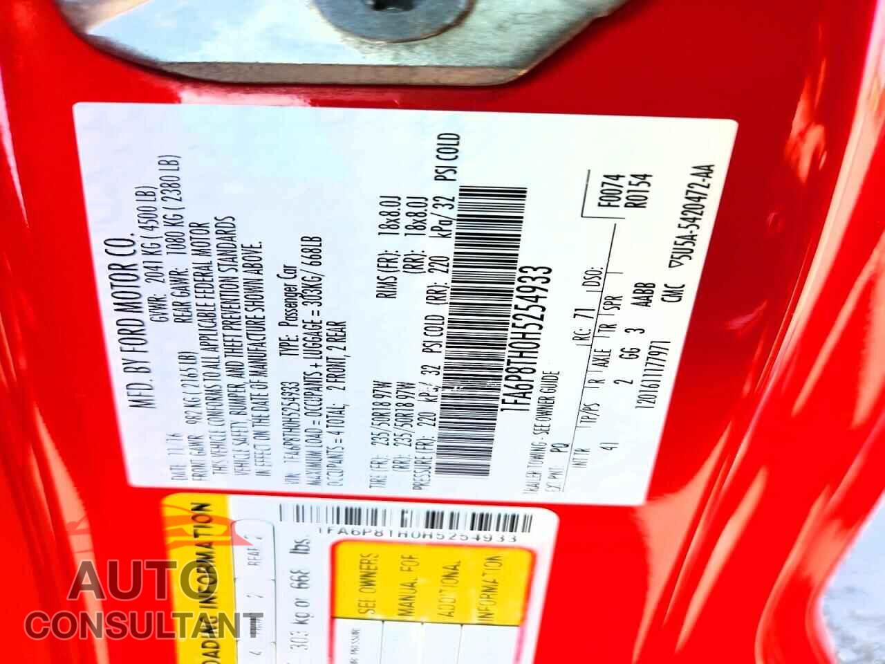 FORD MUSTANG 2017 - 1FA6P8TH0H5254933