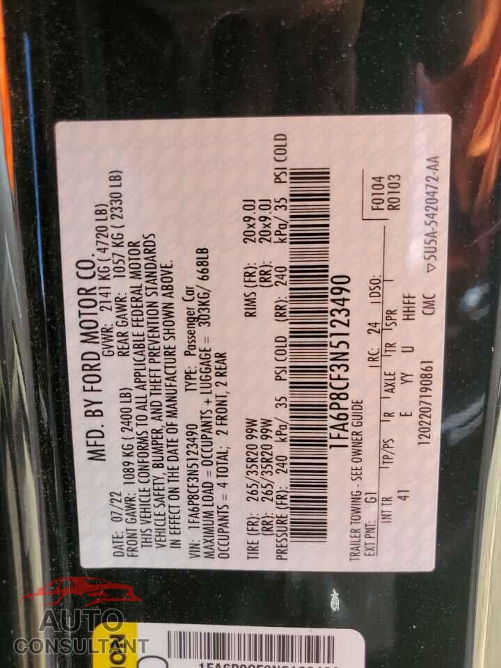 FORD MUSTANG 2022 - 1FA6P8CF3N5123490