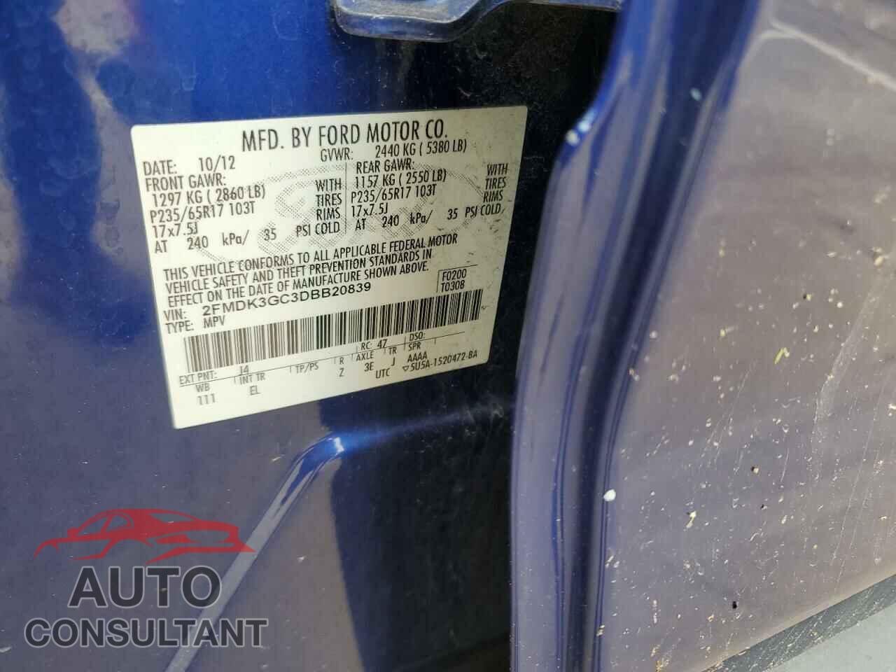 FORD EDGE 2013 - 2FMDK3GC3DBB20839