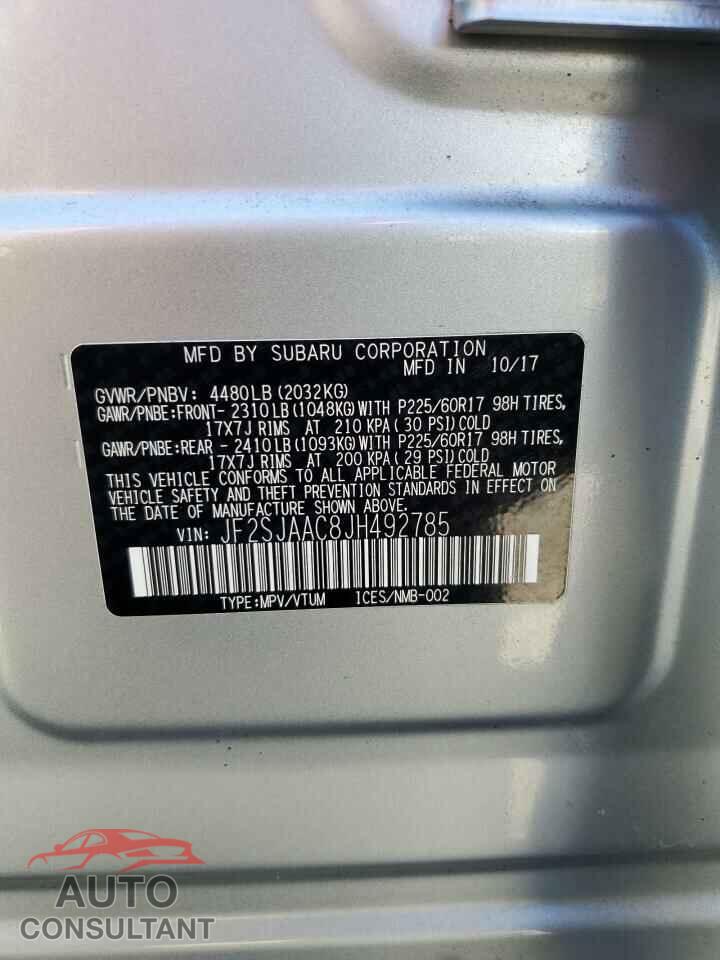 SUBARU FORESTER 2018 - JF2SJAAC8JH492785