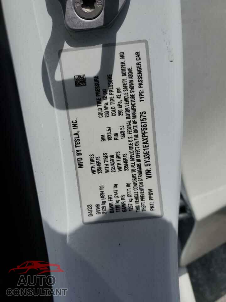 TESLA MODEL 3 2023 - 5YJ3E1EAXPF567575
