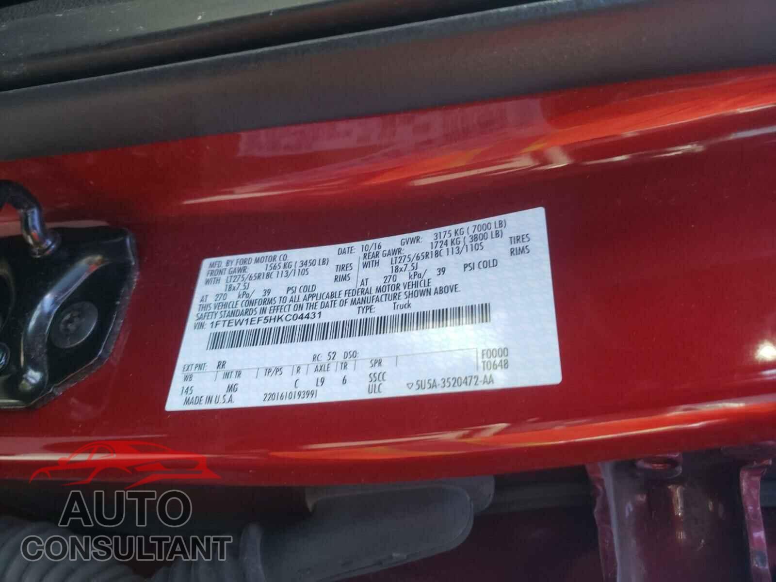 FORD F150 2017 - 1FTEW1EF5HKC04431
