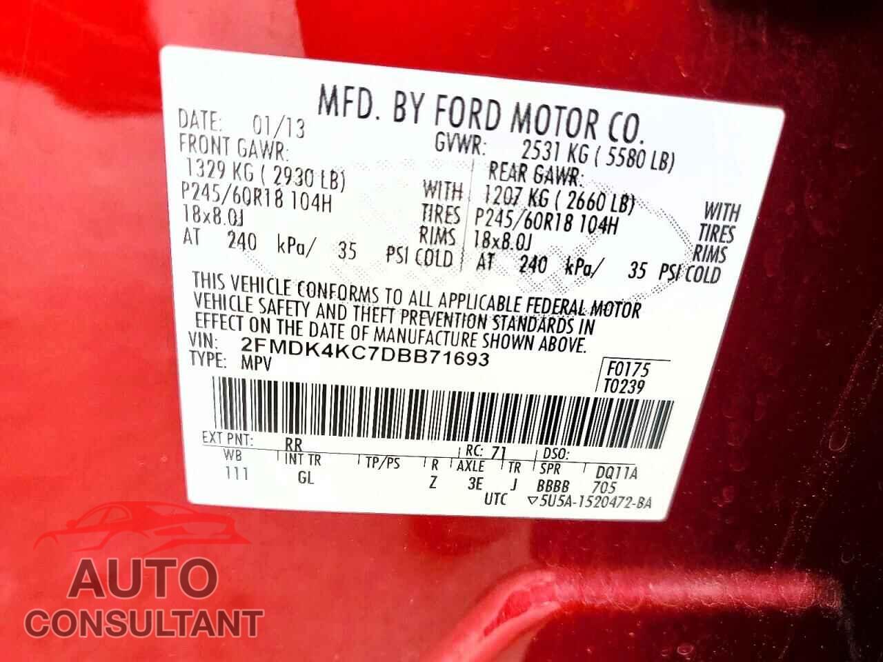 FORD EDGE 2013 - 2FMDK4KC7DBB71693