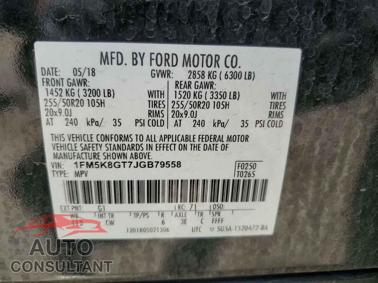 FORD EXPLORER 2018 - 1FM5K8GT7JGB79558