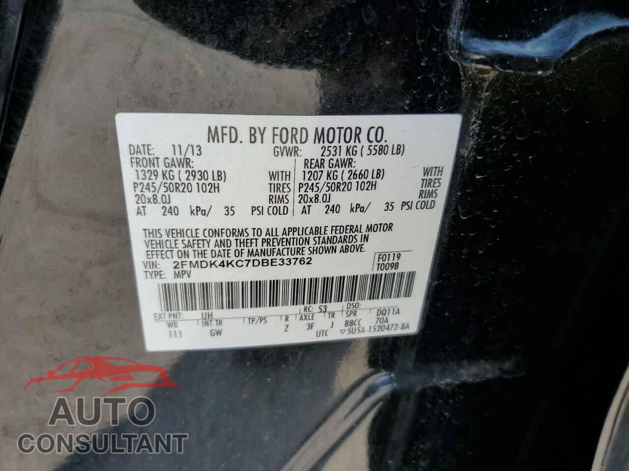 FORD EDGE 2013 - 2FMDK4KC7DBE33762