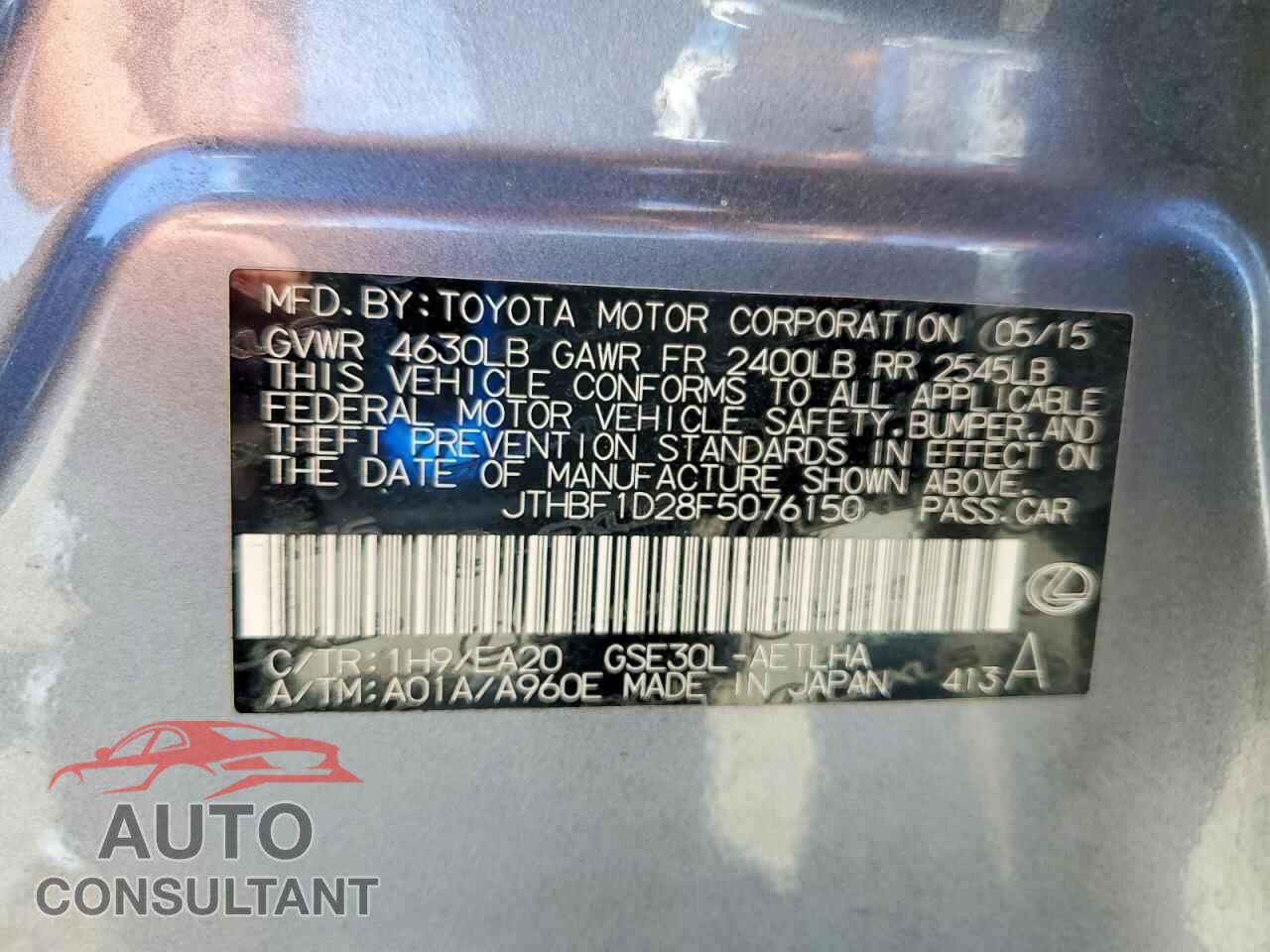 LEXUS IS 2015 - JTHBF1D28F5076150