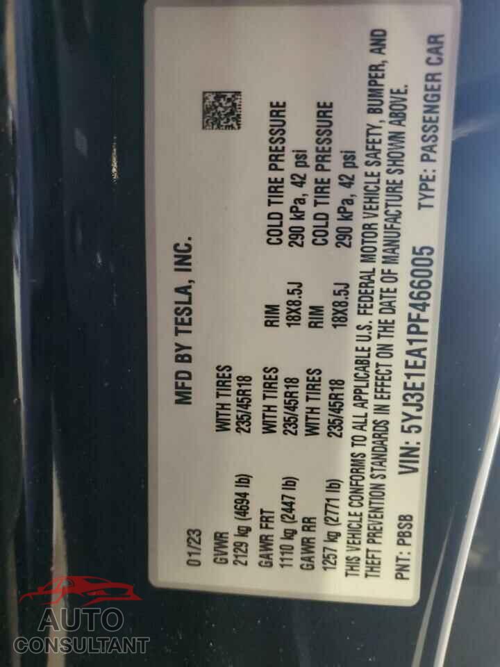 TESLA MODEL 3 2023 - 5YJ3E1EA1PF466005