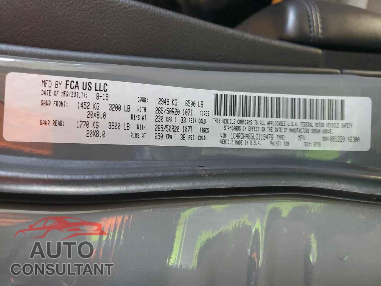 DODGE DURANGO 2020 - 1C4RDHAG5LC119476