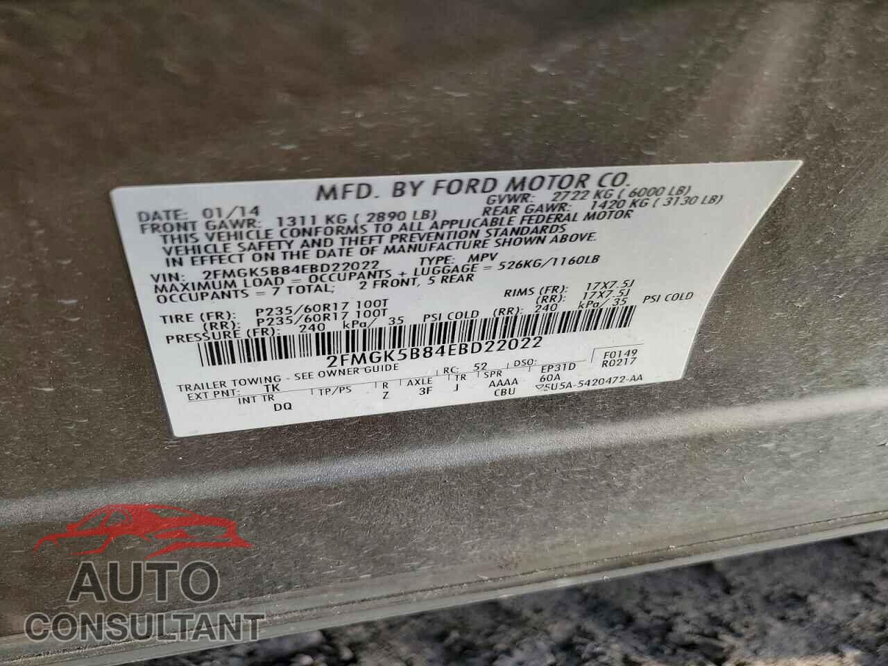 FORD FLEX 2014 - 2FMGK5B84EBD22022