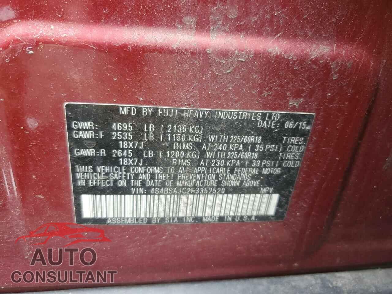 SUBARU OUTBACK 2015 - 4S4BSAJC2F3352520