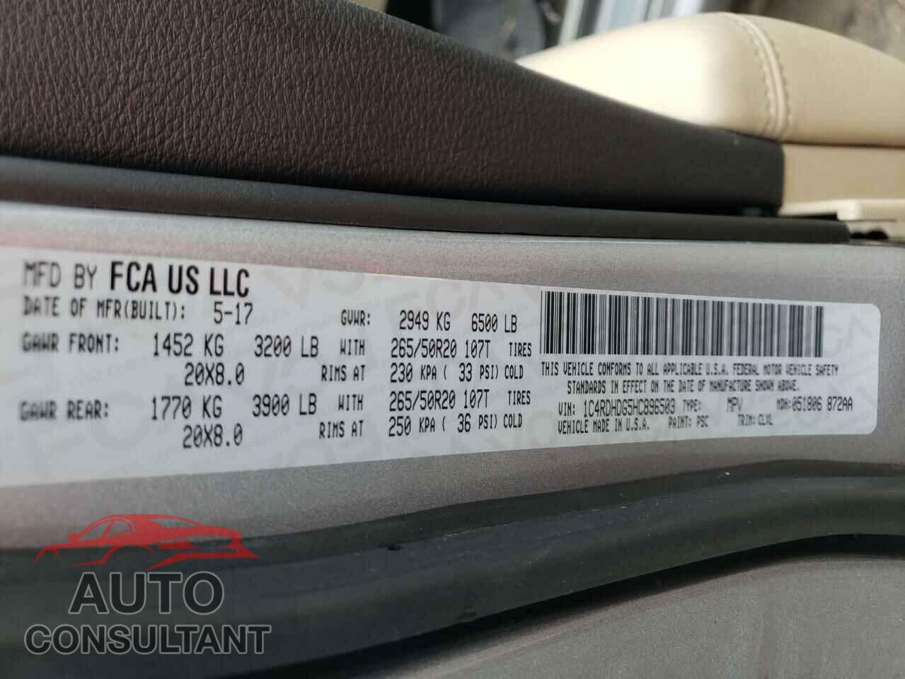 DODGE DURANGO 2017 - 1C4RDHDG5HC896503