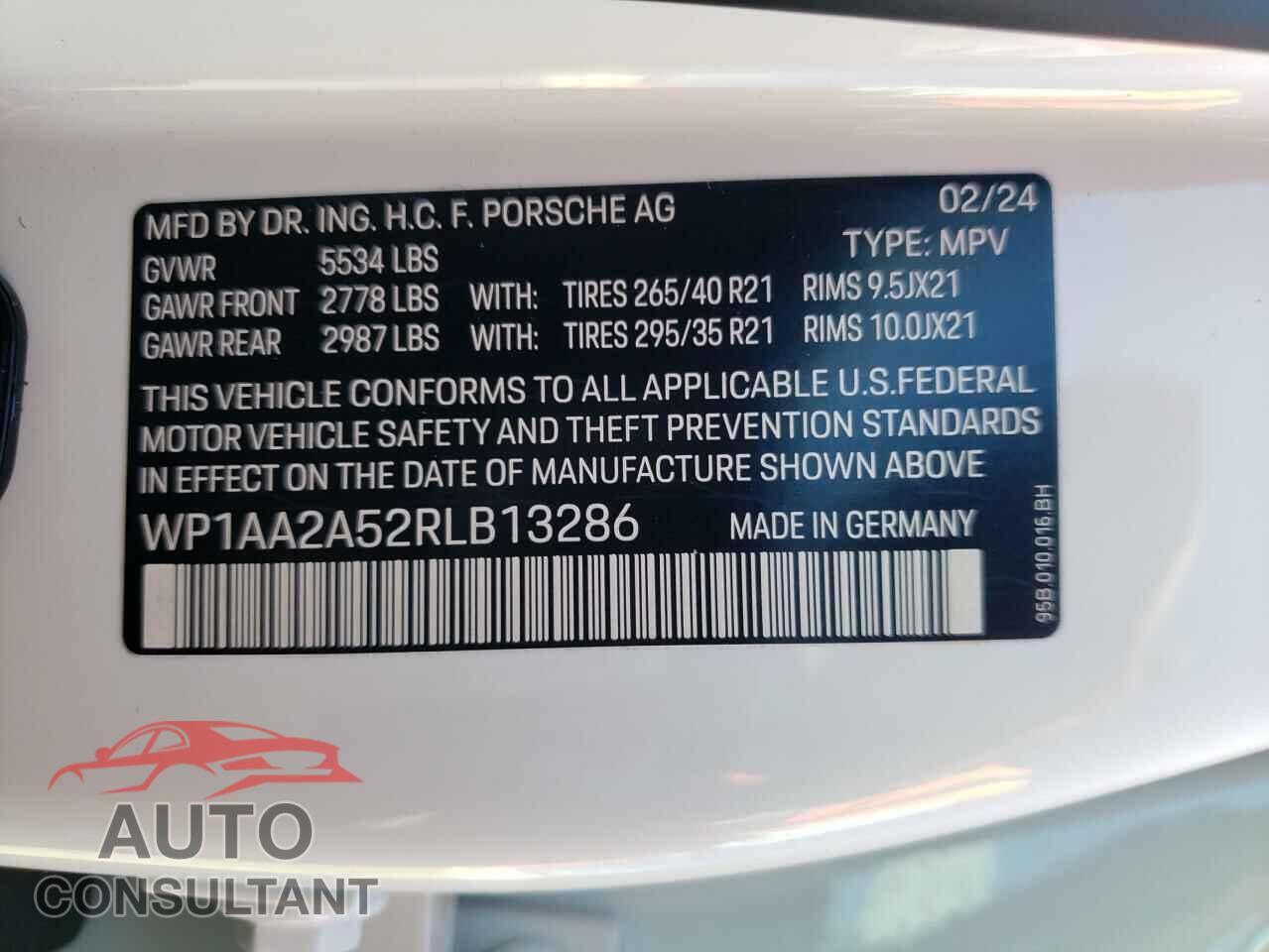 PORSCHE MACAN BASE 2024 - WP1AA2A52RLB13286