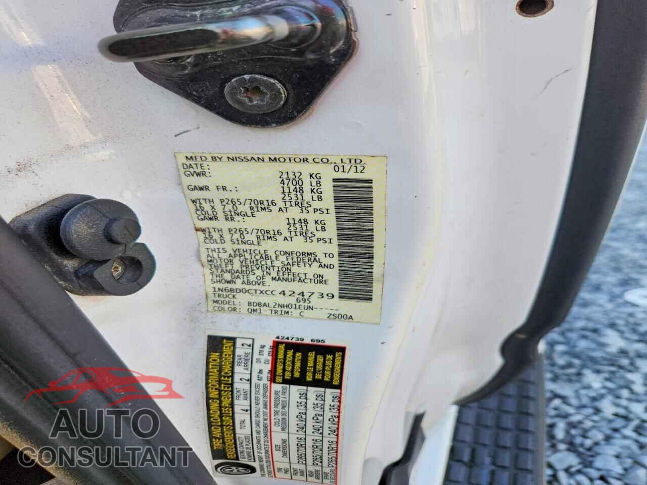 NISSAN FRONTIER 2012 - 1N6BD0CTXCC424739