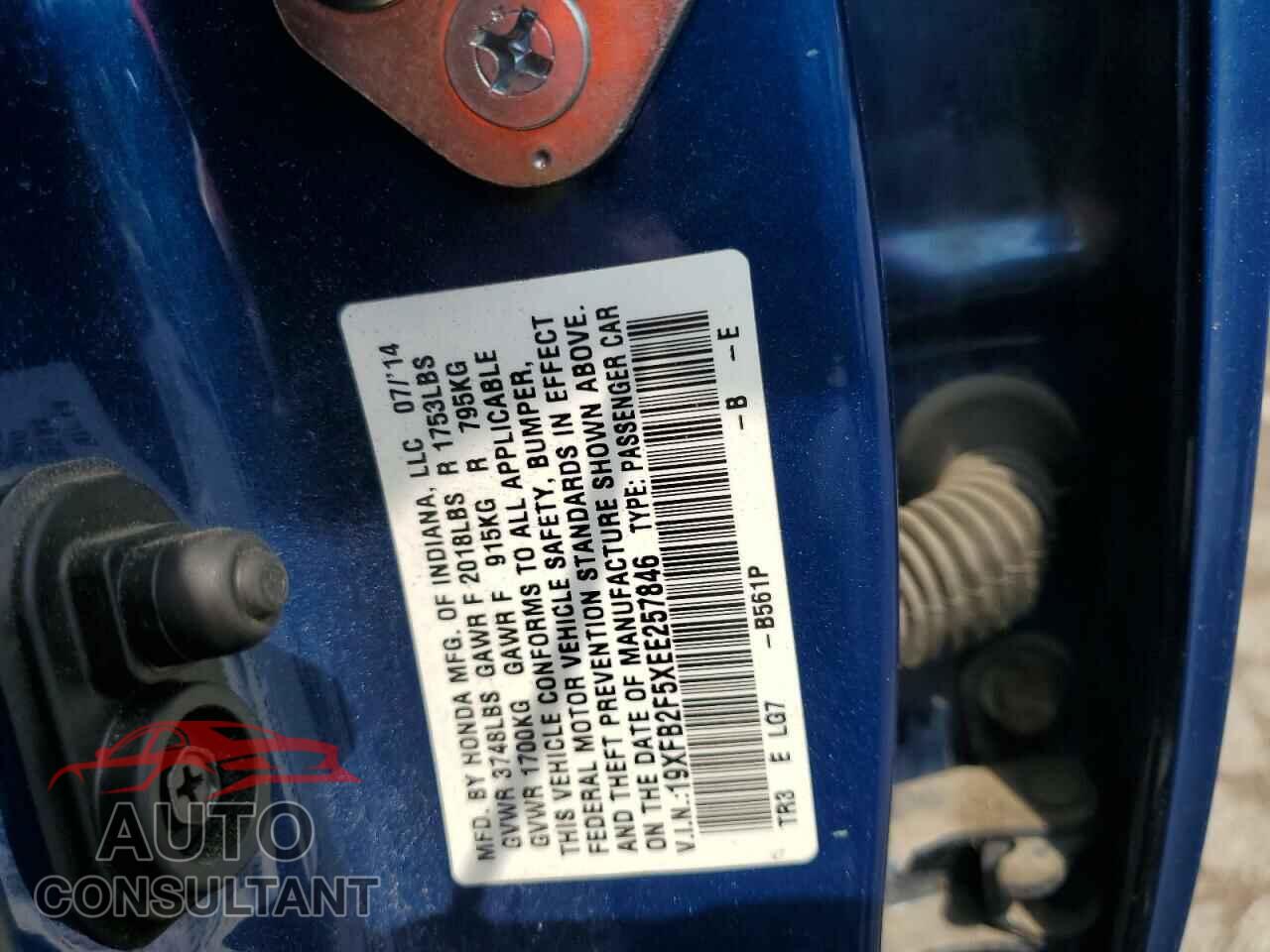 HONDA CIVIC 2014 - 19XFB2F5XEE257846