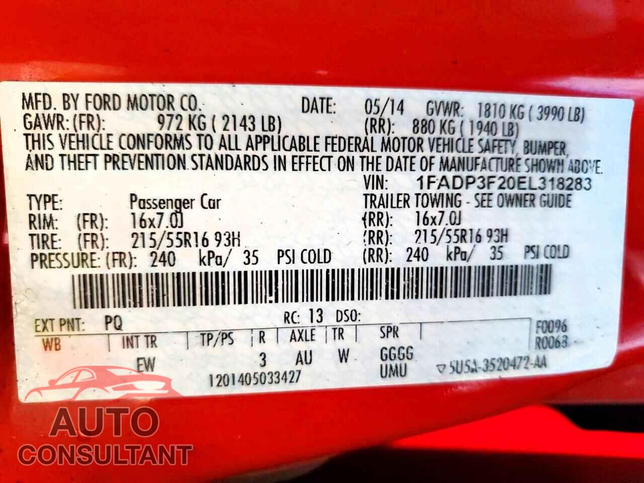 FORD FOCUS 2014 - 1FADP3F20EL318283
