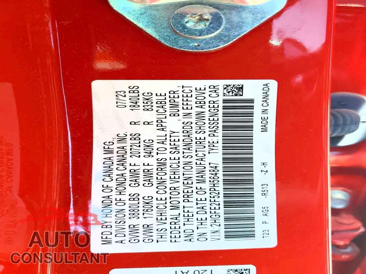 HONDA CIVIC 2023 - 2HGFE2F52PH564847