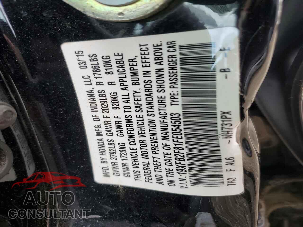 HONDA CIVIC 2015 - 19XFB2F81FE054503
