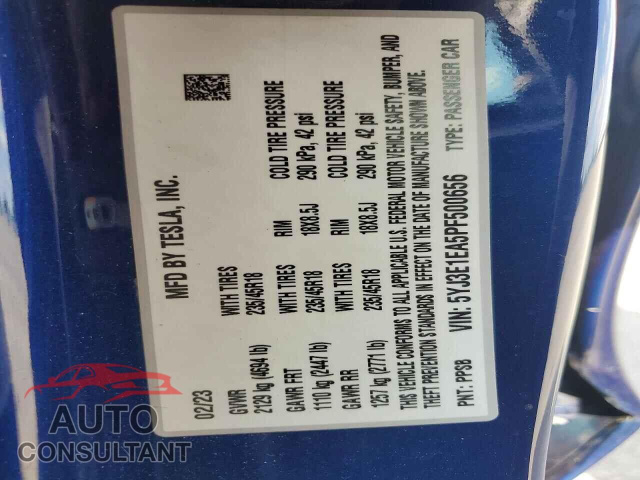 TESLA MODEL 3 2023 - 5YJ3E1EA5PF500656