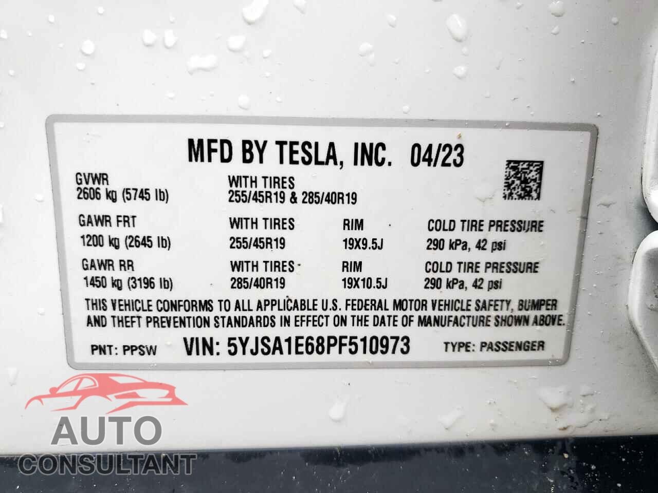 TESLA MODEL S 2023 - 5YJSA1E68PF510973