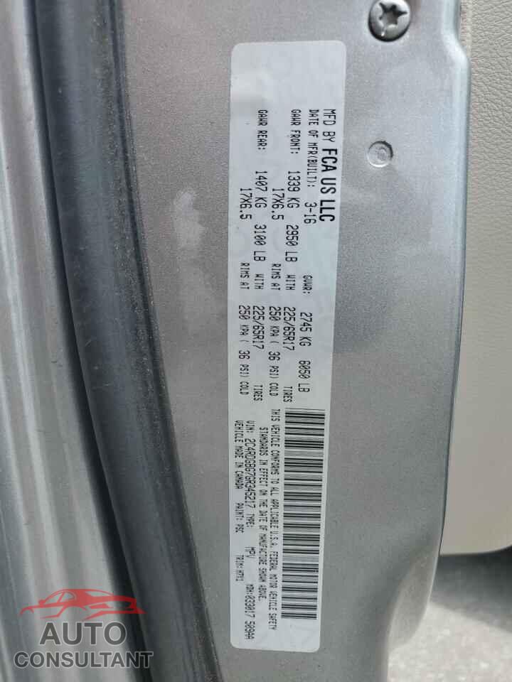 DODGE CARAVAN 2016 - 2C4RDGBG7GR345217