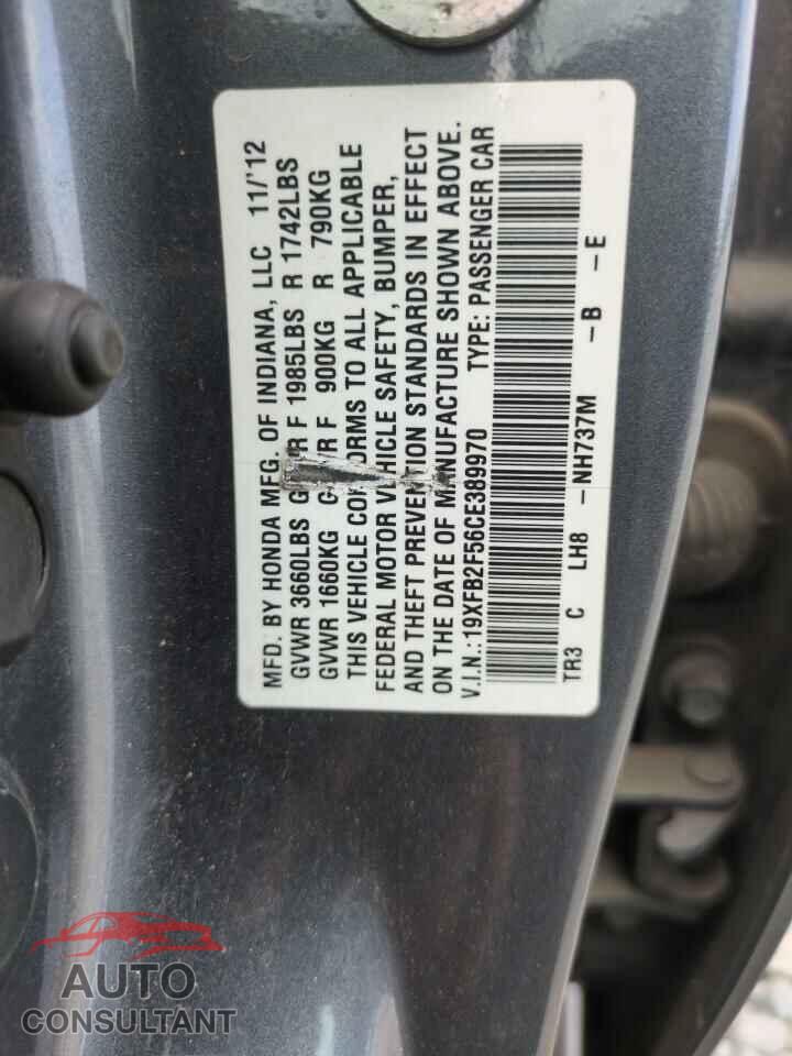 HONDA CIVIC 2012 - 19XFB2F56CE389970