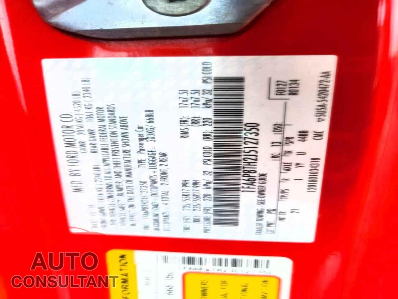 FORD MUSTANG 2018 - 1FA6P8TH2J5127350