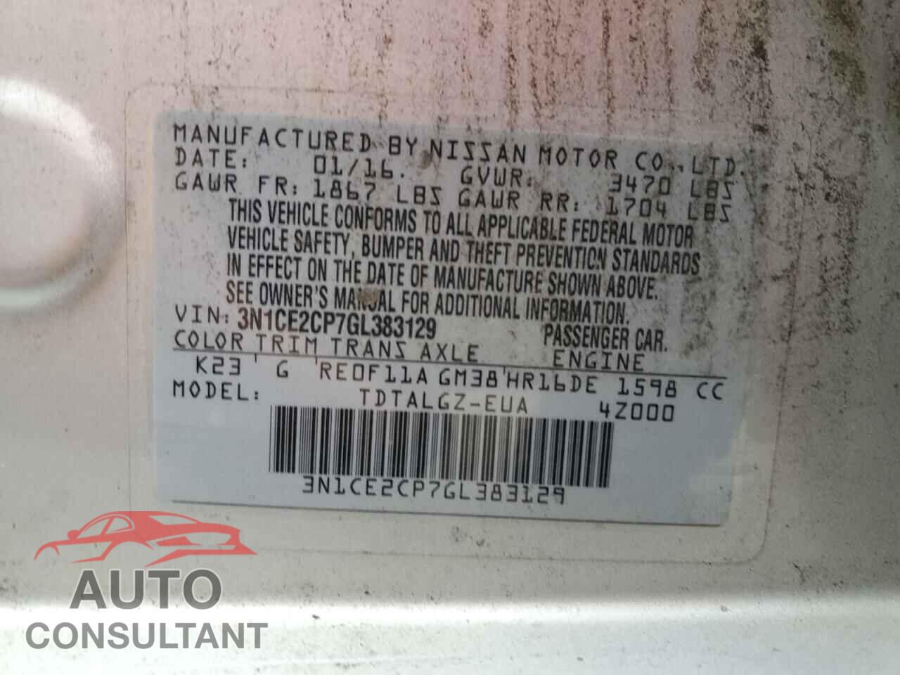 NISSAN VERSA 2016 - 3N1CE2CP7GL383129