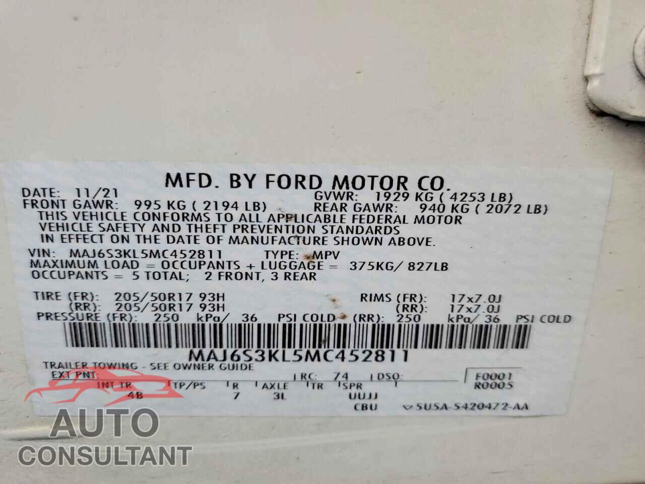 FORD ECOSPORT 2021 - MAJ6S3KL5MC452811