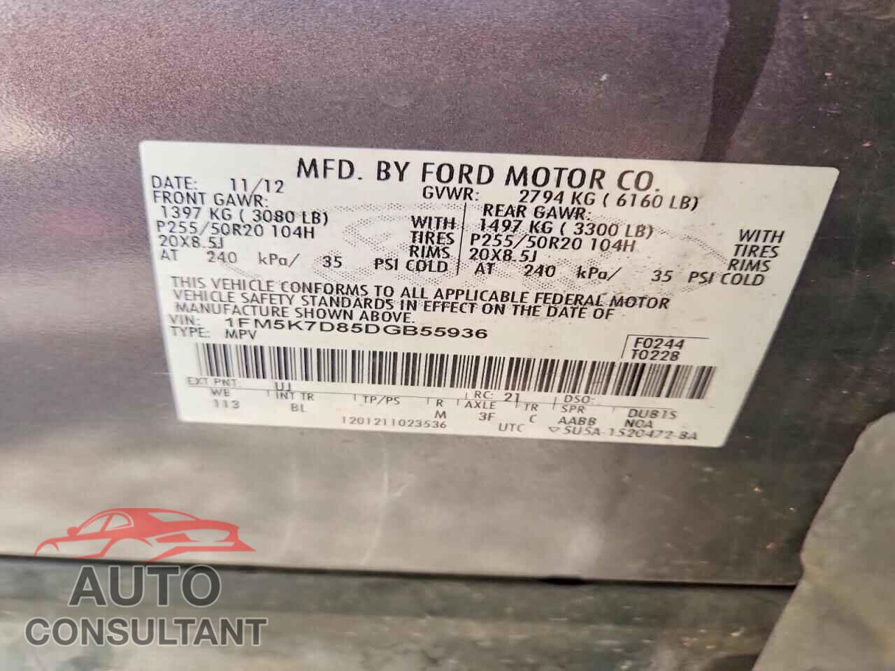 FORD EXPLORER 2013 - 1FM5K7D85DGB55936