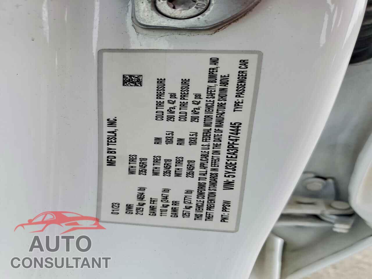 TESLA MODEL 3 2023 - 5YJ3E1EA3PF474445