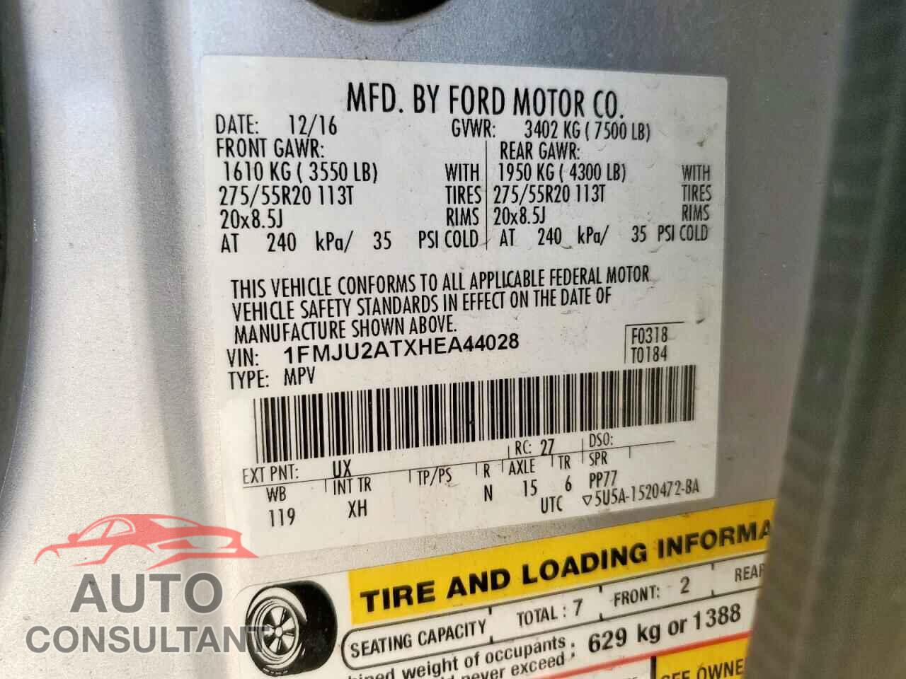 FORD EXPEDITION 2017 - 1FMJU2ATXHEA44028