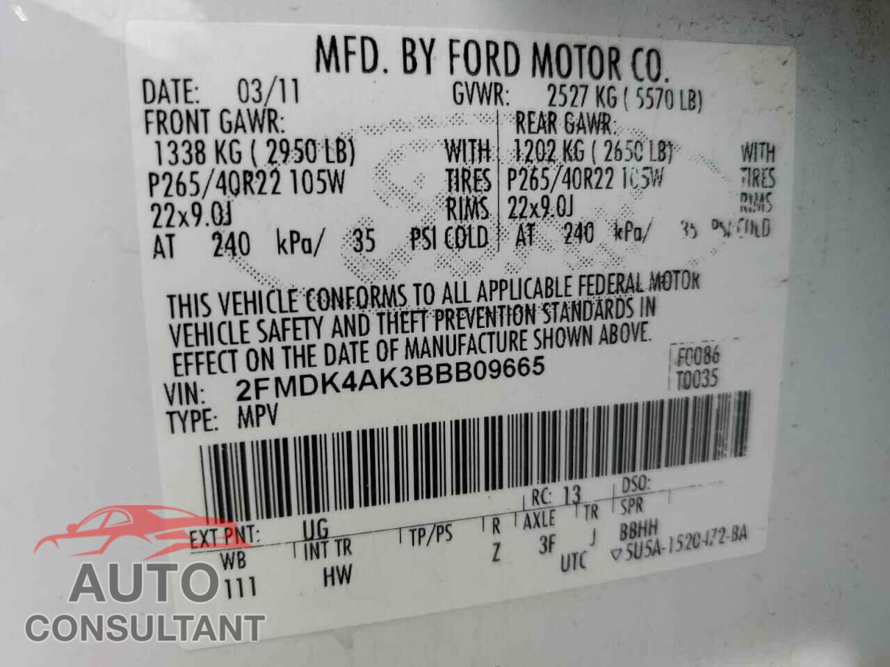 FORD EDGE 2011 - 2FMDK4AK3BBB09665