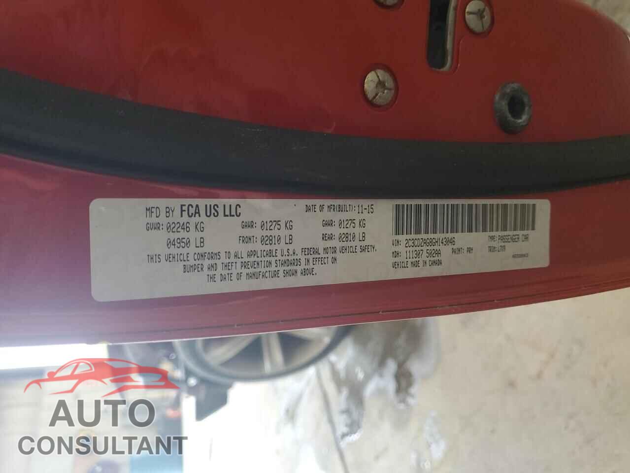 DODGE CHALLENGER 2016 - 2C3CDZAG8GH143046