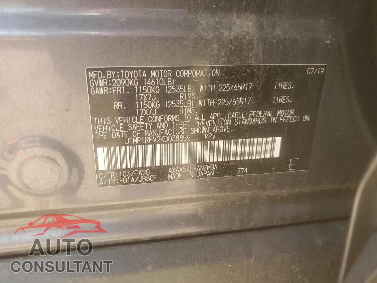 TOYOTA RAV4 2019 - JTMP1RFV2KD038859