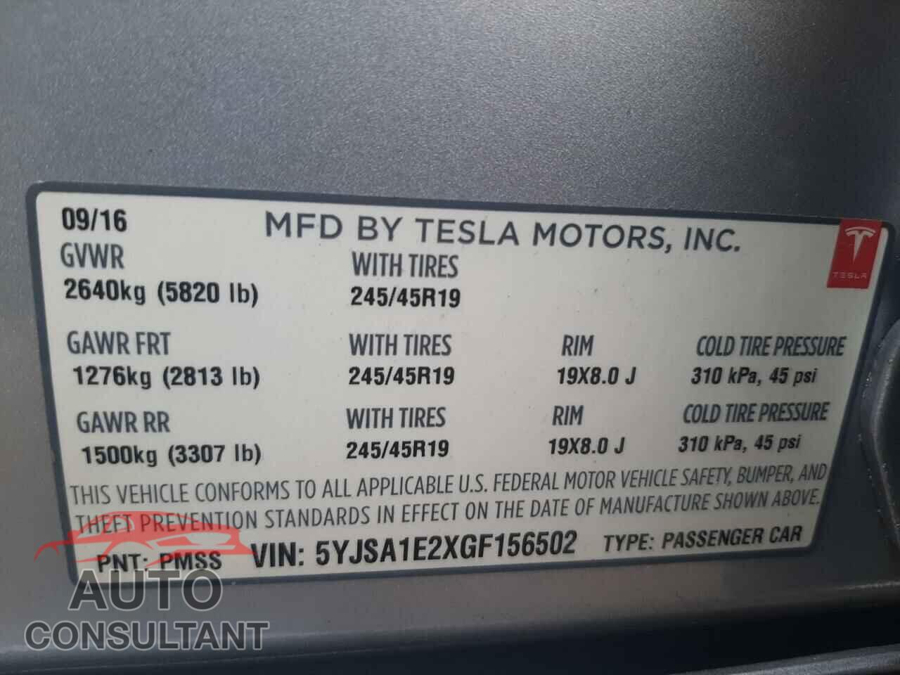 TESLA MODEL S 2016 - 5YJSA1E2XGF156502