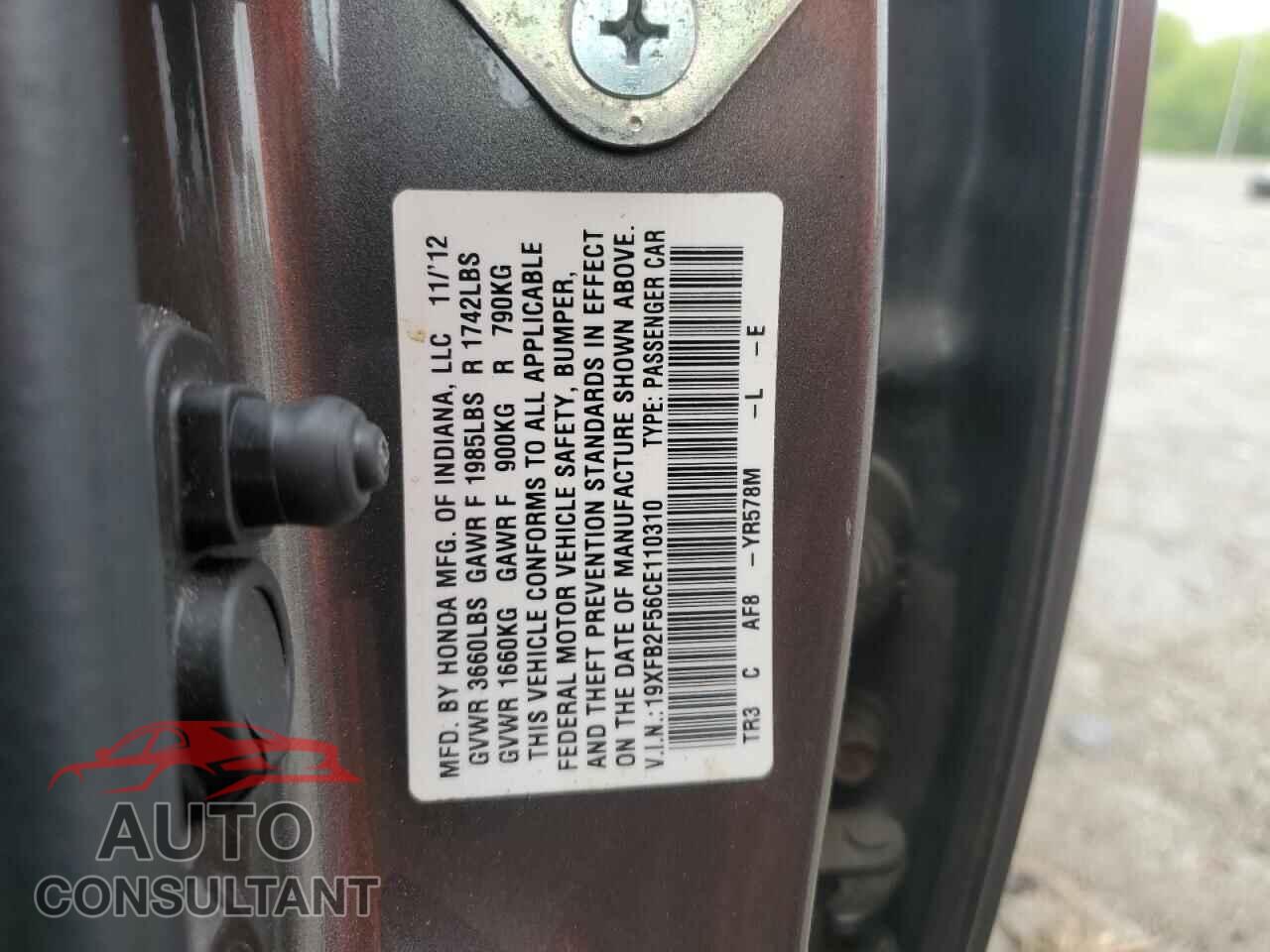 HONDA CIVIC 2012 - 19XFB2F56CE110310
